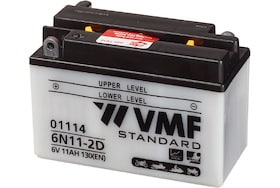 Een motor accu van het merk VMF die gebruikt kan worden om te starten en lichte stroomvoorziening