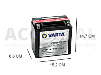 zuiger Afwijzen Civic YTX14-BS Varta AGM 12Ah Motor accu, 200A, 12V - Accudeal